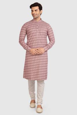 pink cotton printed fabric without lining straight kurta churidar for men 1