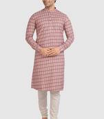 Pink cotton printed fabric without lining straight kurta for men