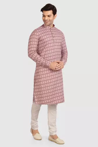pink cotton printed fabric without lining straight kurta churidar for men