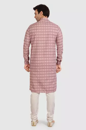 pink cotton printed fabric without lining straight kurta churidar for men
