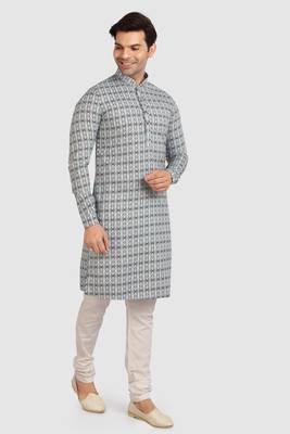 blue cotton printed fabric without lining straight kurta churidar for men 1