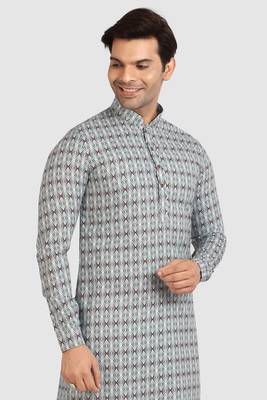 blue cotton printed fabric without lining straight kurta churidar for men 3
