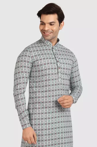 blue cotton printed fabric without lining straight kurta churidar for men