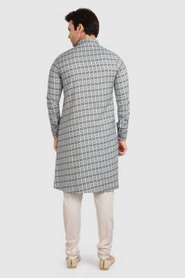 blue cotton printed fabric without lining straight kurta churidar for men 4