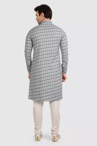 blue cotton printed fabric without lining straight kurta churidar for men