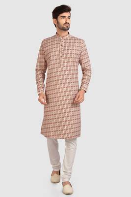 gold cotton printed fabric  without lining straight kurta churidar for men 1