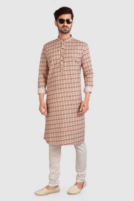 gold cotton printed fabric  without lining straight kurta churidar for men 2