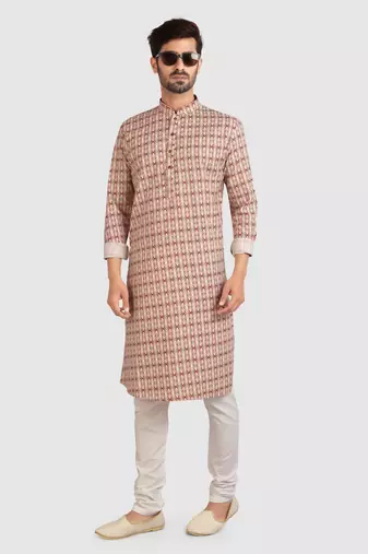 gold cotton printed fabric  without lining straight kurta churidar for men