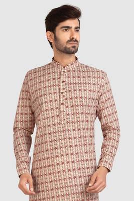 gold cotton printed fabric  without lining straight kurta churidar for men 3