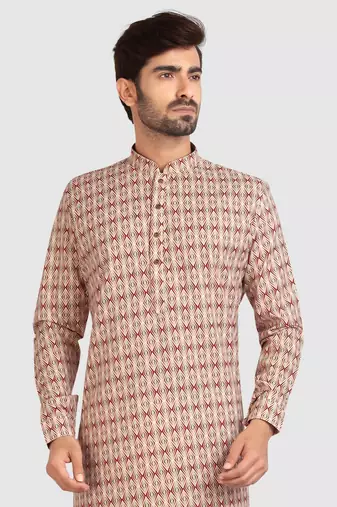 gold cotton printed fabric  without lining straight kurta churidar for men