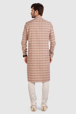 gold cotton printed fabric  without lining straight kurta churidar for men 4