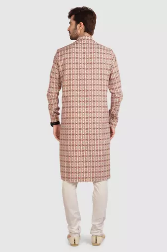 gold cotton printed fabric  without lining straight kurta churidar for men
