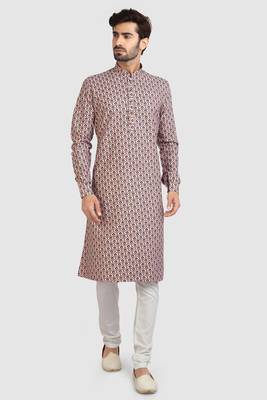 peach cotton printed fabric without lining straight kurta churidar for men 1
