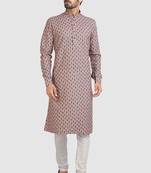 Peach cotton printed fabric without lining straight kurta for men