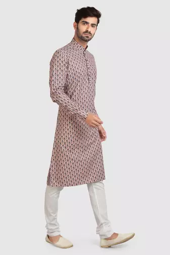 peach cotton printed fabric without lining straight kurta churidar for men