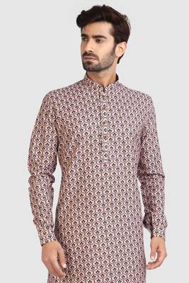 peach cotton printed fabric without lining straight kurta churidar for men 3
