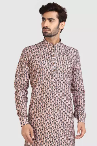 peach cotton printed fabric without lining straight kurta churidar for men