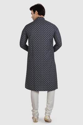 navy blue- white cotton printed fabric without lining straight kurta churidar for men 4