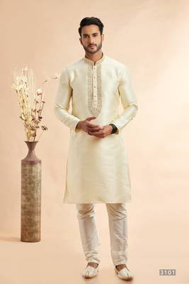 lemon jaquard art silk fabric without lining staright kurta churidar for men 1