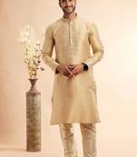 Gold jaquard art silk  fabric without lining staright kurta for men