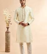 Lemon jaquard art silk fabric without lining only kurta for men