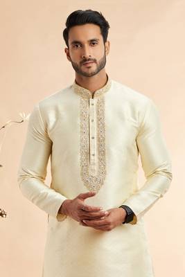 lemon jaquard art silk fabric without lining only kurta for men 3