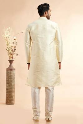 lemon jaquard art silk fabric without lining only kurta for men 4