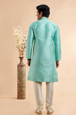 greyish teal  jaquard art silk fabric without lining only kurta for men 4