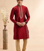 maroon jaquard art silk  fabric without lining only kurta for men