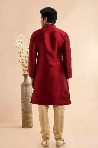 maroon jaquard art silk  fabric without lining only kurta for men