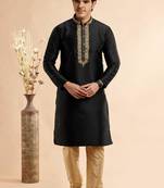 black jaquard art silk  fabric without lining only kurta for men