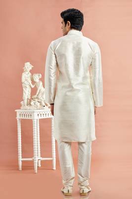 cream banarasi art silk fabric without lining kurta churidar for men 4