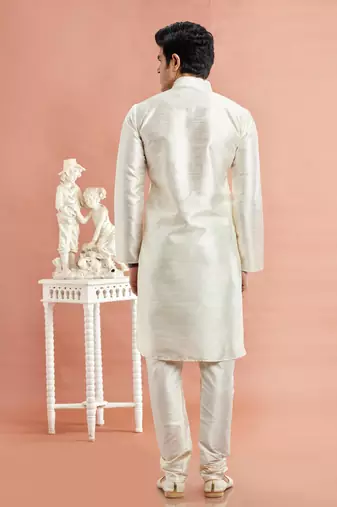 cream banarasi art silk fabric without lining kurta churidar for men