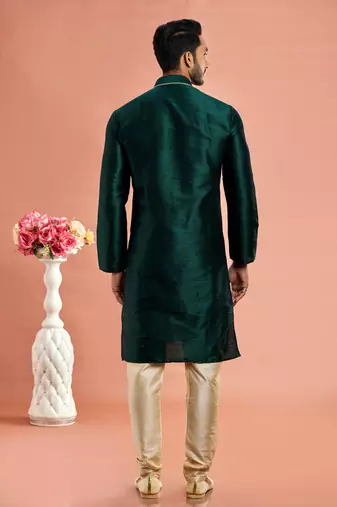 green banarasi art silk fabric without lining kurta churidar for men