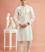 Cream banarasi art silk fabric without lining only kurta for men