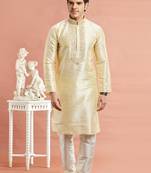 Beige banarasi art silk fabric without lining only kurta for men
