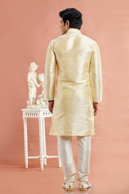 beige banarasi art silk fabric without lining only kurta for men 4
