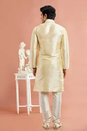 beige banarasi art silk fabric without lining only kurta for men