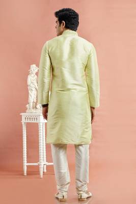Pista green banarasi art silk fabric without lining only kurta for men 4