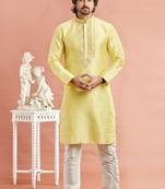 Yellow banarasi art silk fabric without lining  only kurta for men