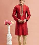 Marron banarasi art silk fabric without lining only kurta for men