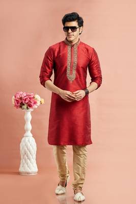 marron banarasi art silk fabric without lining only kurta for men 2