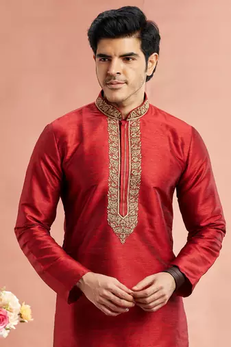 marron banarasi art silk fabric without lining only kurta for men