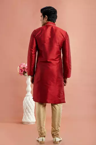 marron banarasi art silk fabric without lining only kurta for men