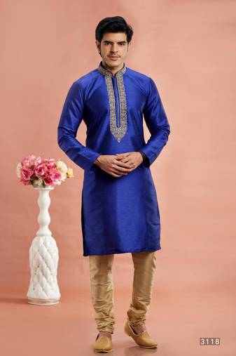Blue banarasi art silk fabric without lining only kurta for men