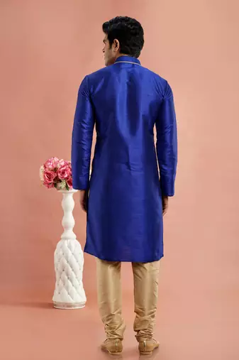 blue banarasi art silk fabric without lining only kurta for men