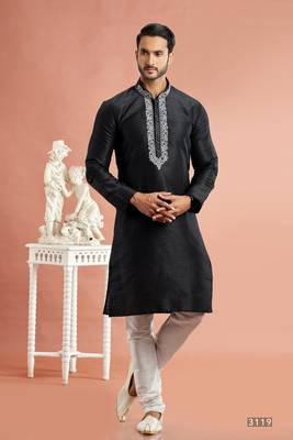 black banarasi art silk fabric without lining only kurta for men 1