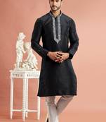Black banarasi art silk fabric without lining only kurta for men
