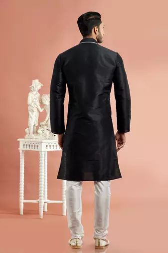 black banarasi art silk fabric without lining only kurta for men