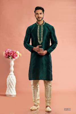 green green banarasi art silk fabric without lining only kurta for men 1